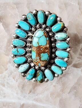 Adjustable Navajo Genuine Turquoise Cluster Ring by Teresa Daniels